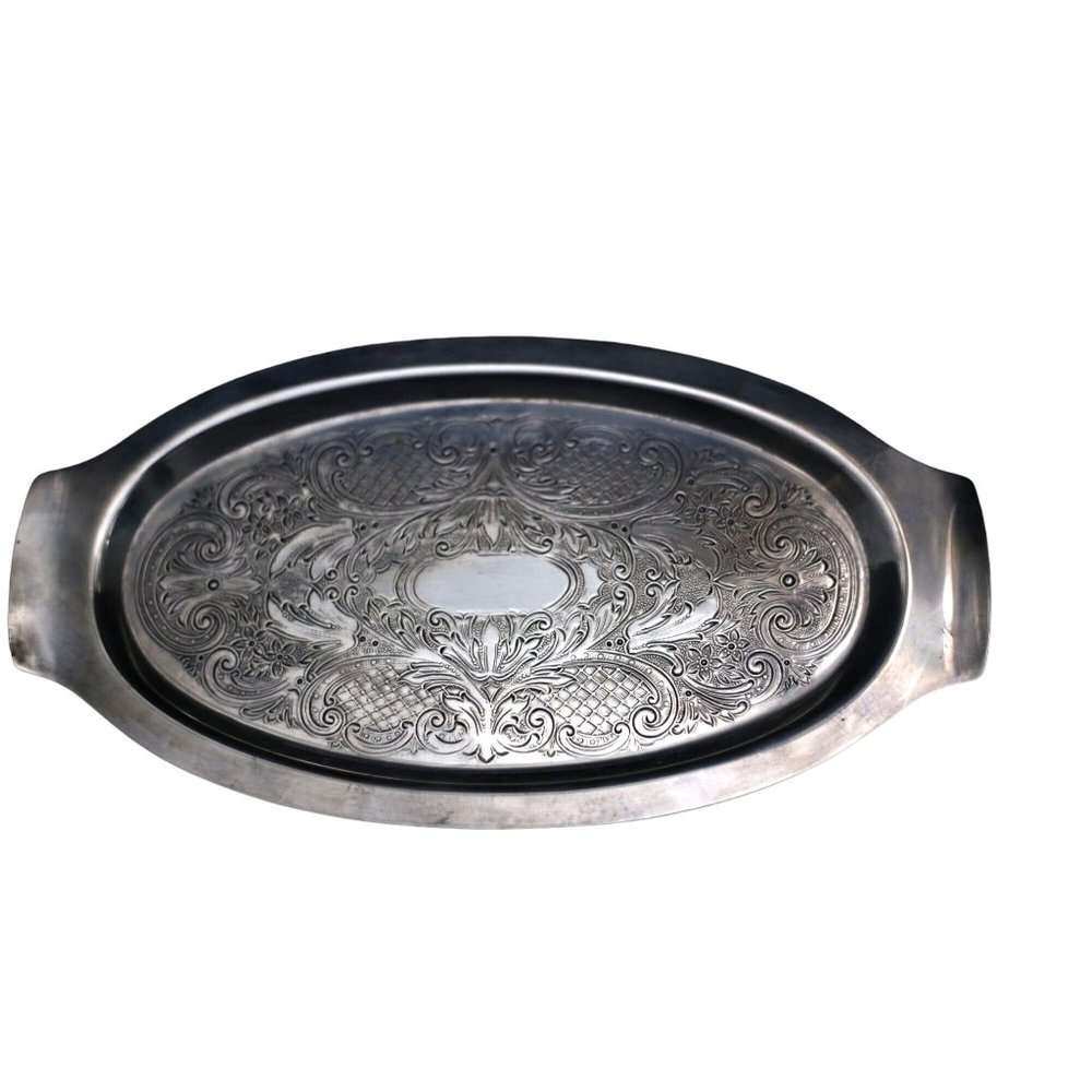 National Silver Company Silver Plate Tray Plate Oval Ornate Vanity Tray